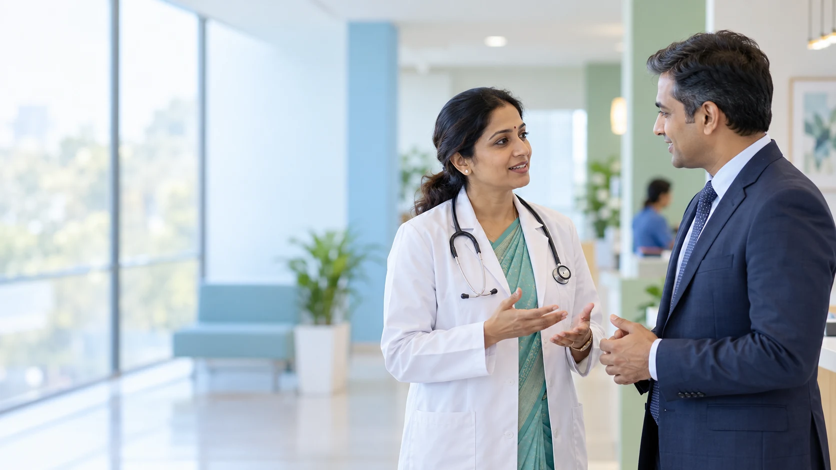 Healthcare professionals in conversation