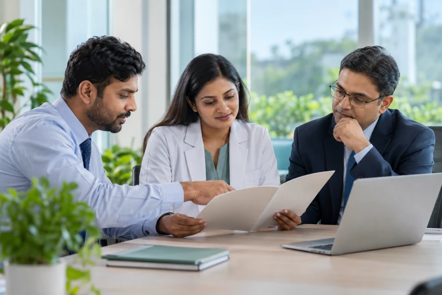 Healthcare professionals in a business partnership meeting